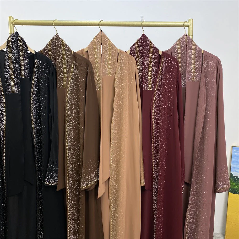 Rhinestones Open Abaya With Side Pockets (MOA046) - Image 25