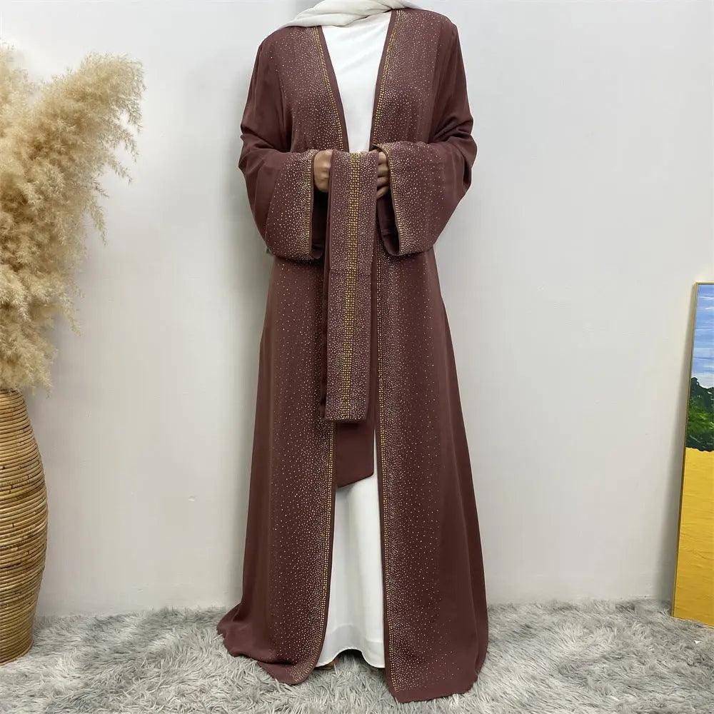 Rhinestones Open Abaya With Side Pockets (MOA046) - Image 6