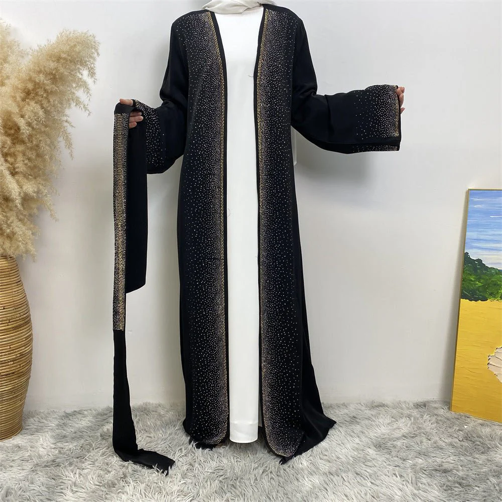 Rhinestones Open Abaya With Side Pockets (MOA046) - Image 9